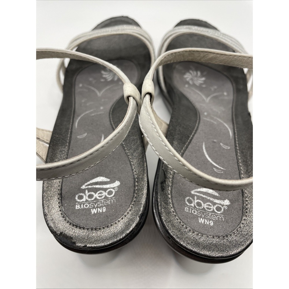 abeo Womens Size 9 Crystal Studded Strappy Sandal Formal Pewter Buckle Cushion - Picture 6 of 11